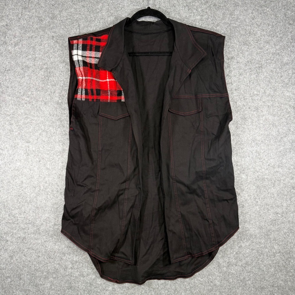 Revolution Sleeveless Vest Adult Large Black Red Plaid Contrast Stitch‎ RC20972